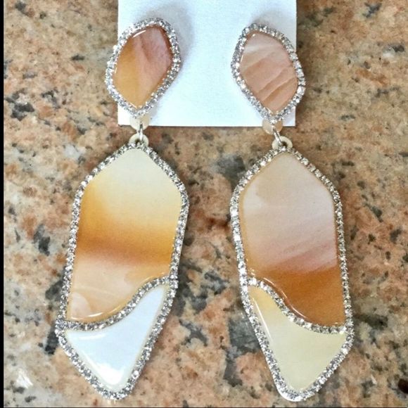 Free People Jewelry - Free People tan Rhinestone Trim Statement Earrings